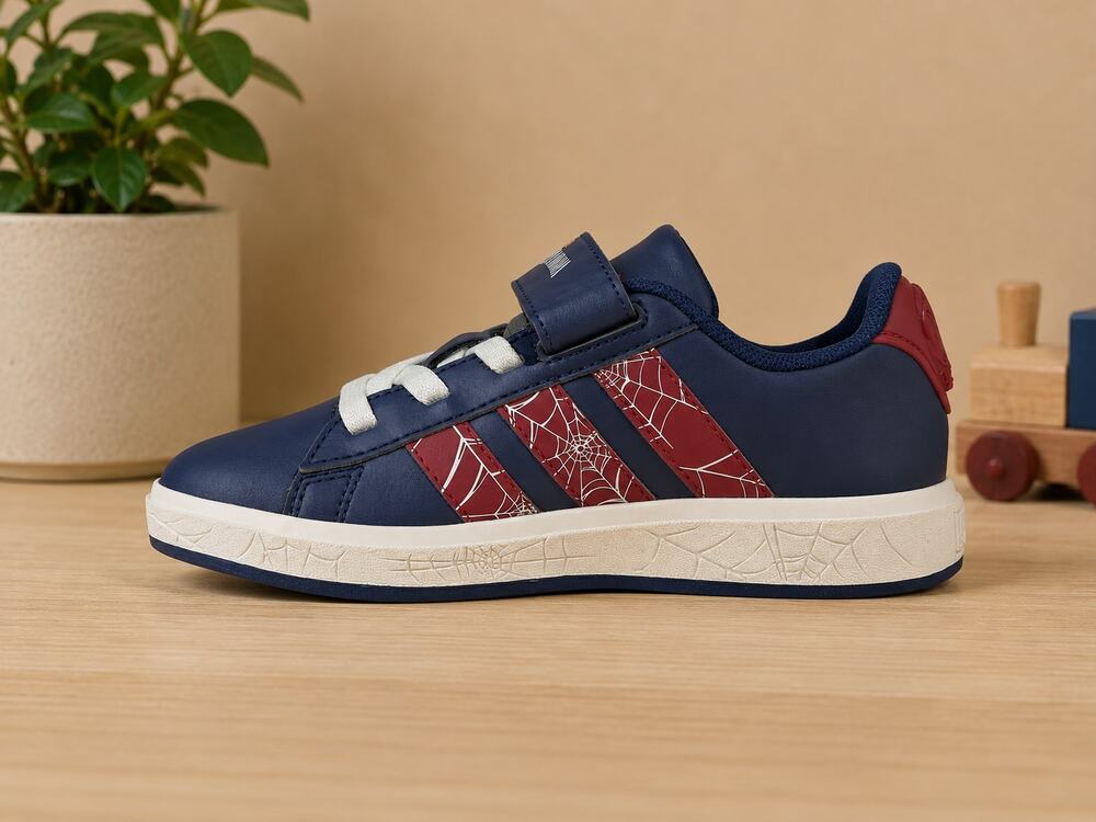 NWT adidas Kids Marvel Spider-Man Grand Court Shoes Blue/Maroon Size 3